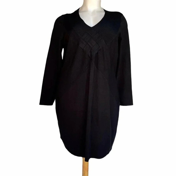 LANE BRYANT Women’s Plus Size 22/24 Black Knit Lattice Cross Detail Dress - Picture 1 of 2